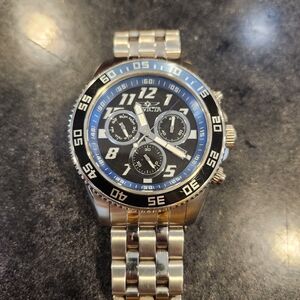 Invicta Silver and Blue Chronograph Watch